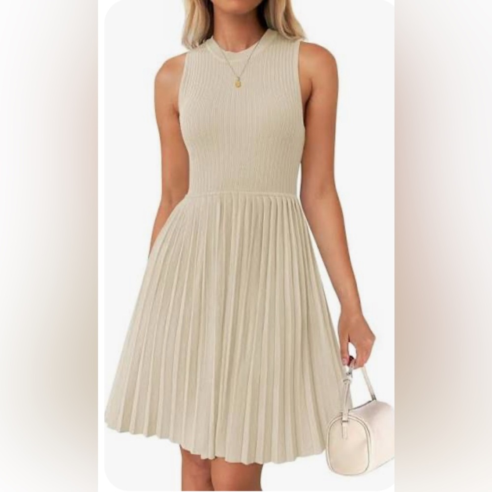 Pleated White Sleeveless Dress